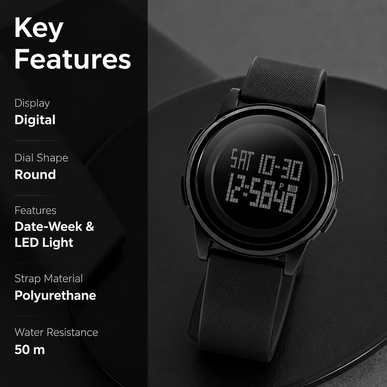 Premium Digital Watch for Men with Round Dial LED Display Date Week Feature and Comfortable Strap