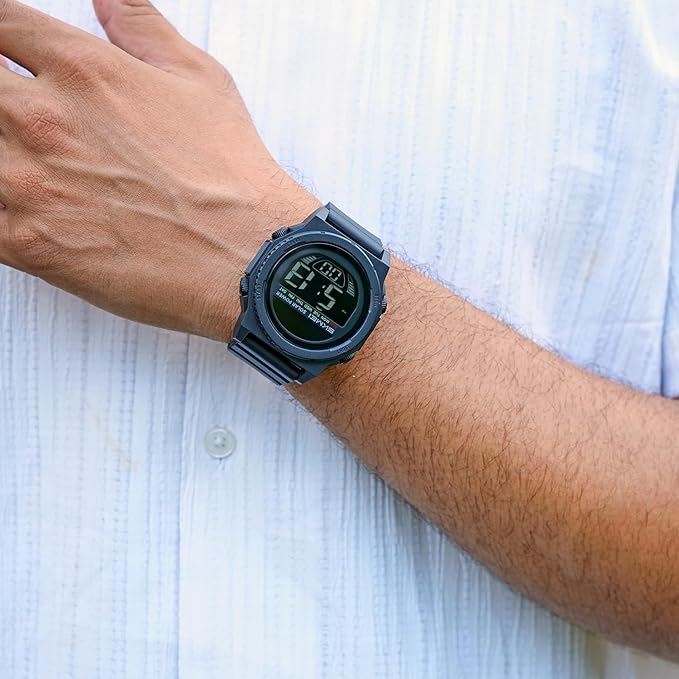Solar Powered Digital Sports Watch with Silicone Strap for men
