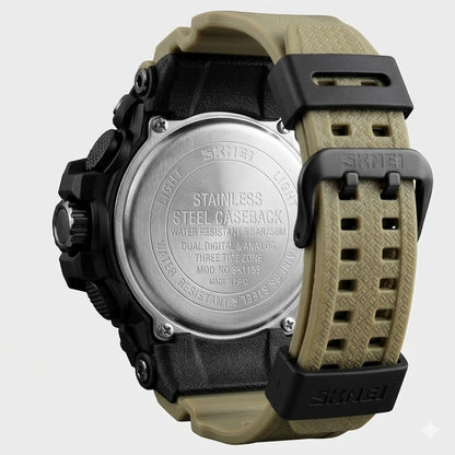 Rugged Dual Display Sports Wrist Watch with Resin Strap For Men