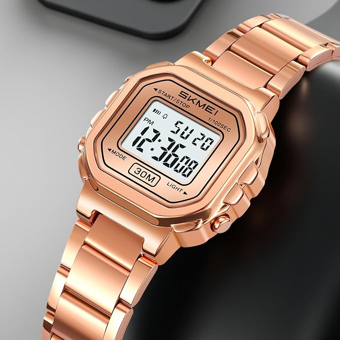 Digital Display Metal Strap Wrist Watch for women