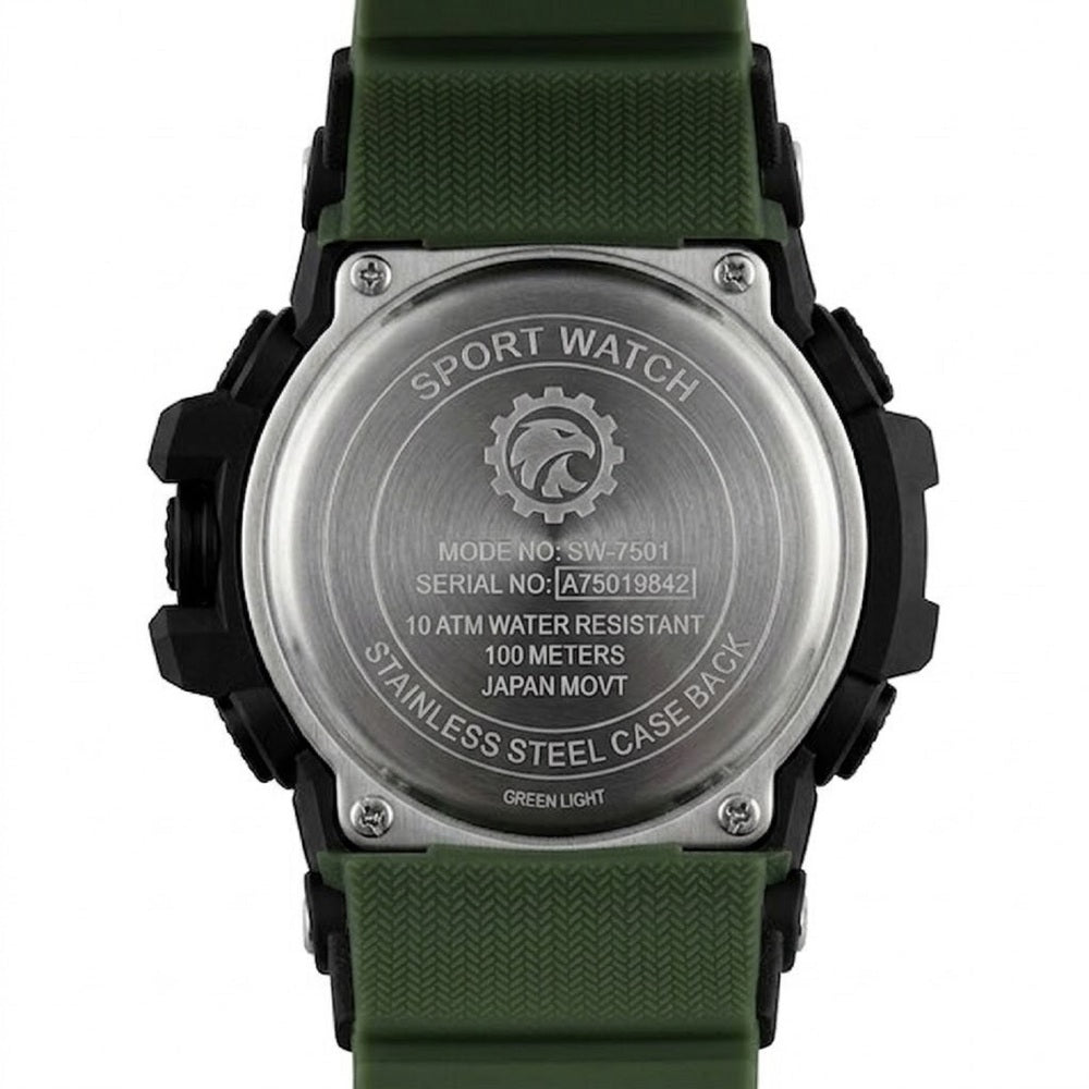 Rugged Digital Sports Watch for Men with Dual Time Display, Alarm, LED Light and Outdoor Style Strap