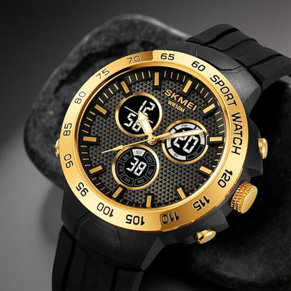 Men’s Black Sports Watch | Analog-Digital Display, Alarm, Stopwatch, Date Function, Water Resistant, Stylish Design