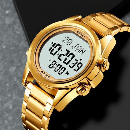 Digital Display White Dial Zinc Alloy Men's Stainless Steel Black Color Stylish Watch