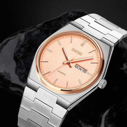 Men's Analog Quartz Stainless Steel Watch All-in-one Fashion, Water Resistant, Supply Calendar Week