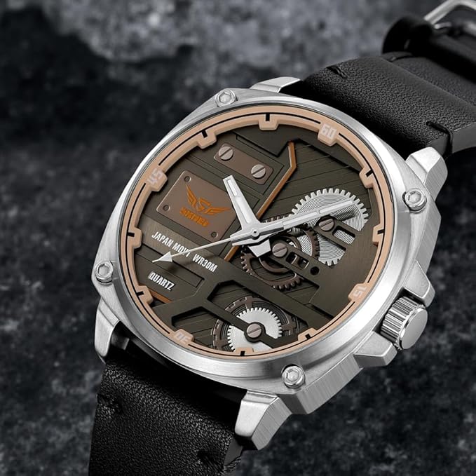 Premium Skeleton Dial Analog Wrist Watch with Leather Strap for men
