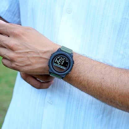 Solar Powered Digital Sports Watch with Silicone Strap for men