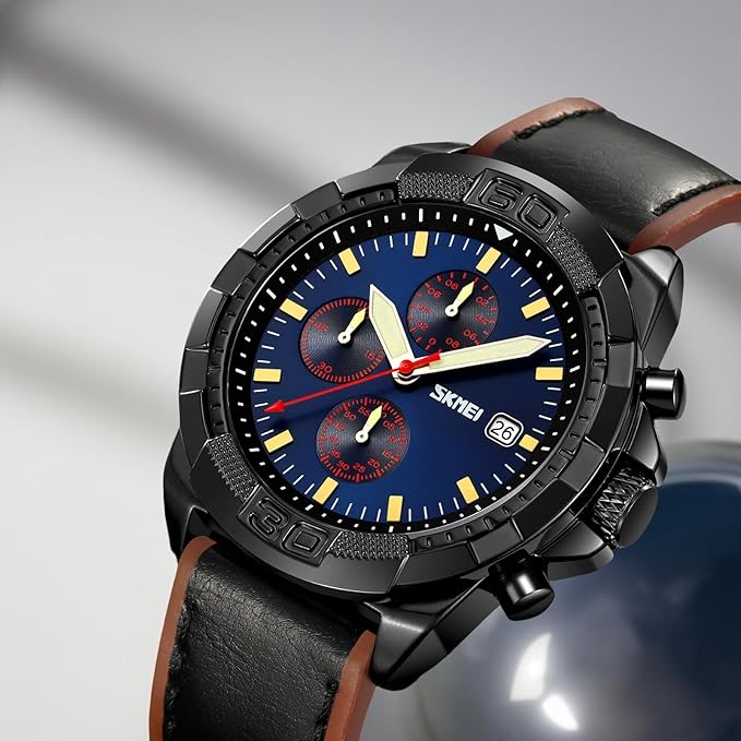 Men Quartz Watch Six Pointer Popular Leather Strap Waterproof Watch