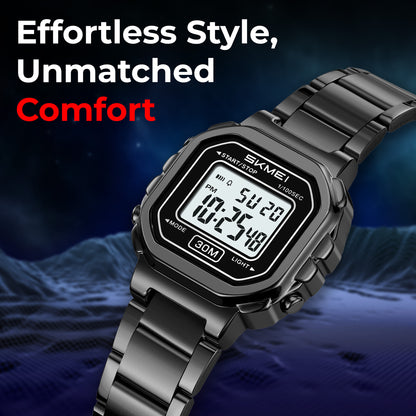 Skmei Digital Dial Stainless Steel Strap Watch for Women - 2387