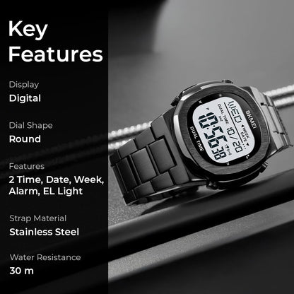Premium Digital Sports Watch for Men with Stainless Steel Strap, Waterproof Style Wrist Watch for Casual Outdoor and Daily Wear