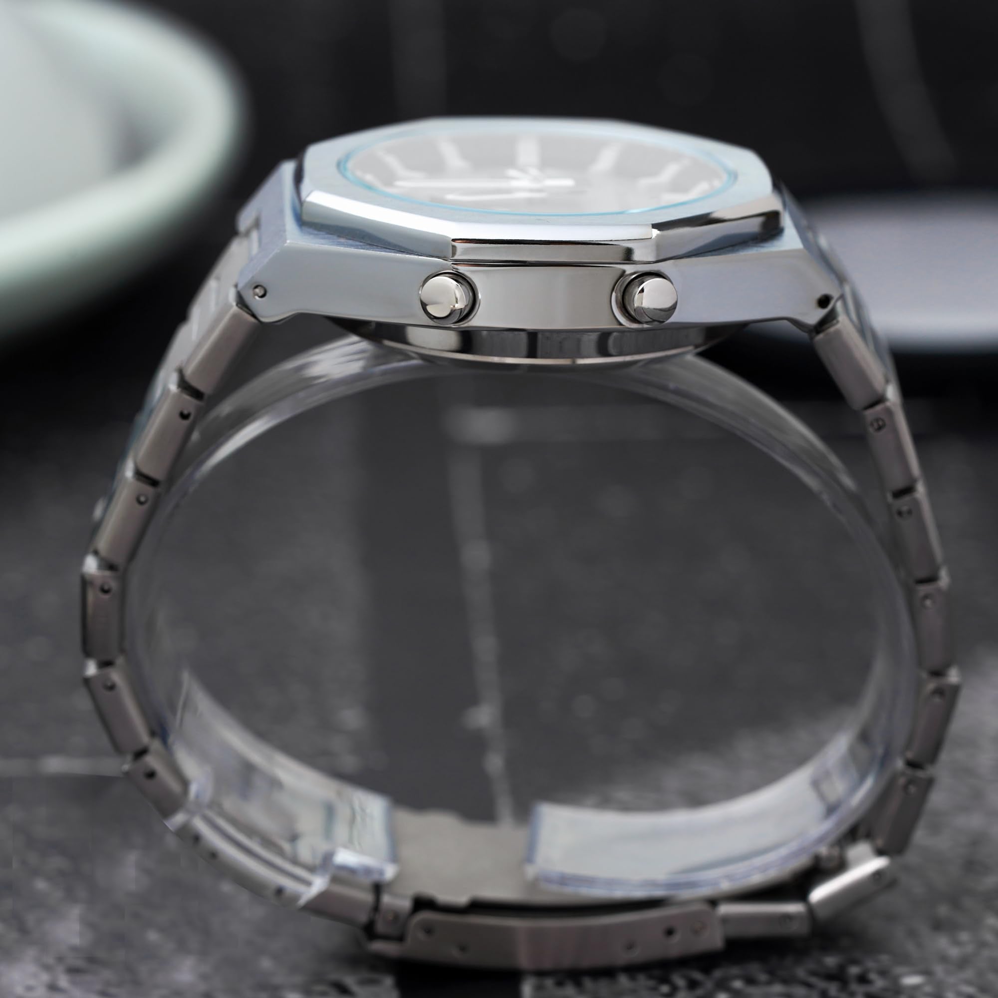 Analog-Digital Watch for Men with Silver Metal Strap and Round Dial for Casual & Formal Wear
