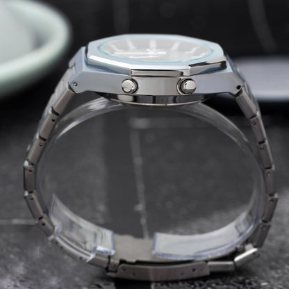 Analog-Digital Watch for Men with Silver Metal Strap and Round Dial for Casual & Formal Wear