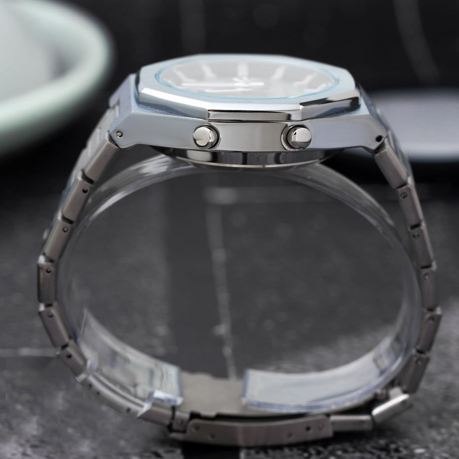 Analog-Digital Watch for Men with Silver Metal Strap and Round Dial for Casual & Formal Wear