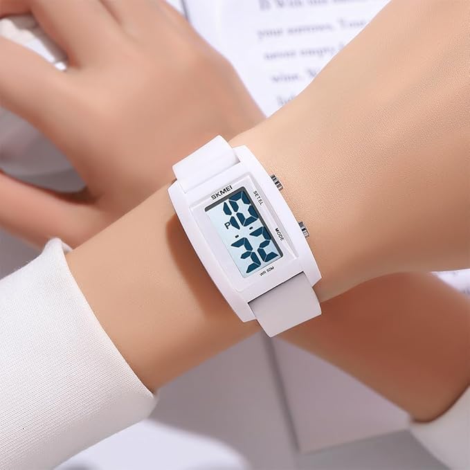 Digital Watch for Men LED Display, Rectangle Dial, Waterproof Sports Watch with Silicone Strap