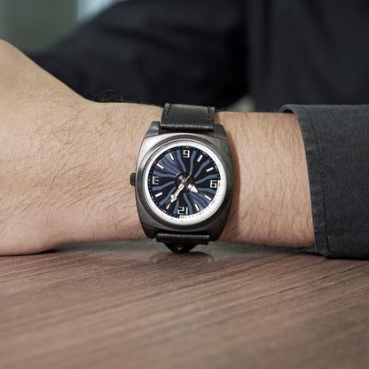 Premium Analog Wristwatch with Textured Dial and Classic Leather Strap