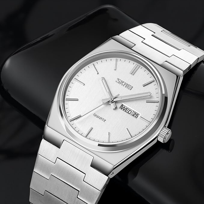 Men's Analog Quartz Stainless Steel Watch All-in-one Fashion, Water Resistant, Supply Calendar Week