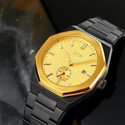 Premium Black Watch for Men – Stainless Steel Strap, Analog Dial with Date Function