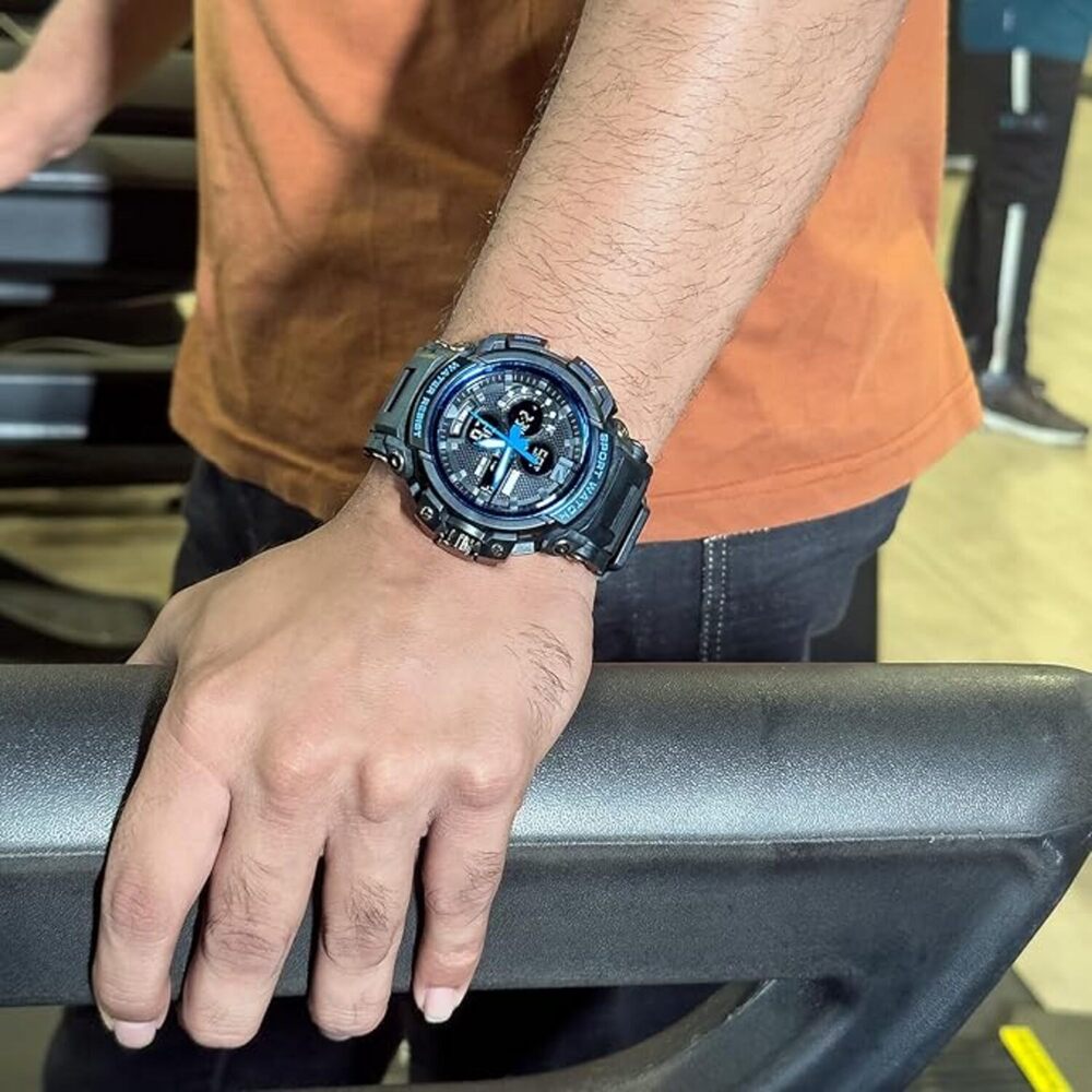 Rugged Dual Display Sports Wrist Watch with Resin Strap For Men