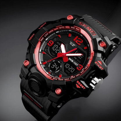 Dual Display Sports Wrist Watch with Rugged Design and Resin Strap For Men