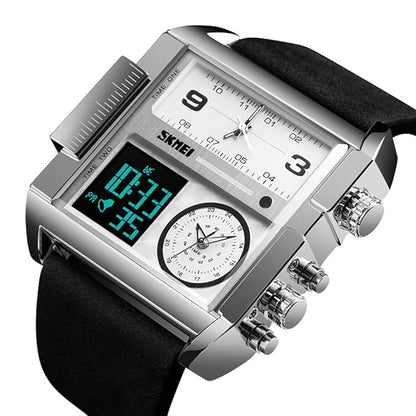 Multi Display Analog Digital Wrist Watch with Leather Strap For Men