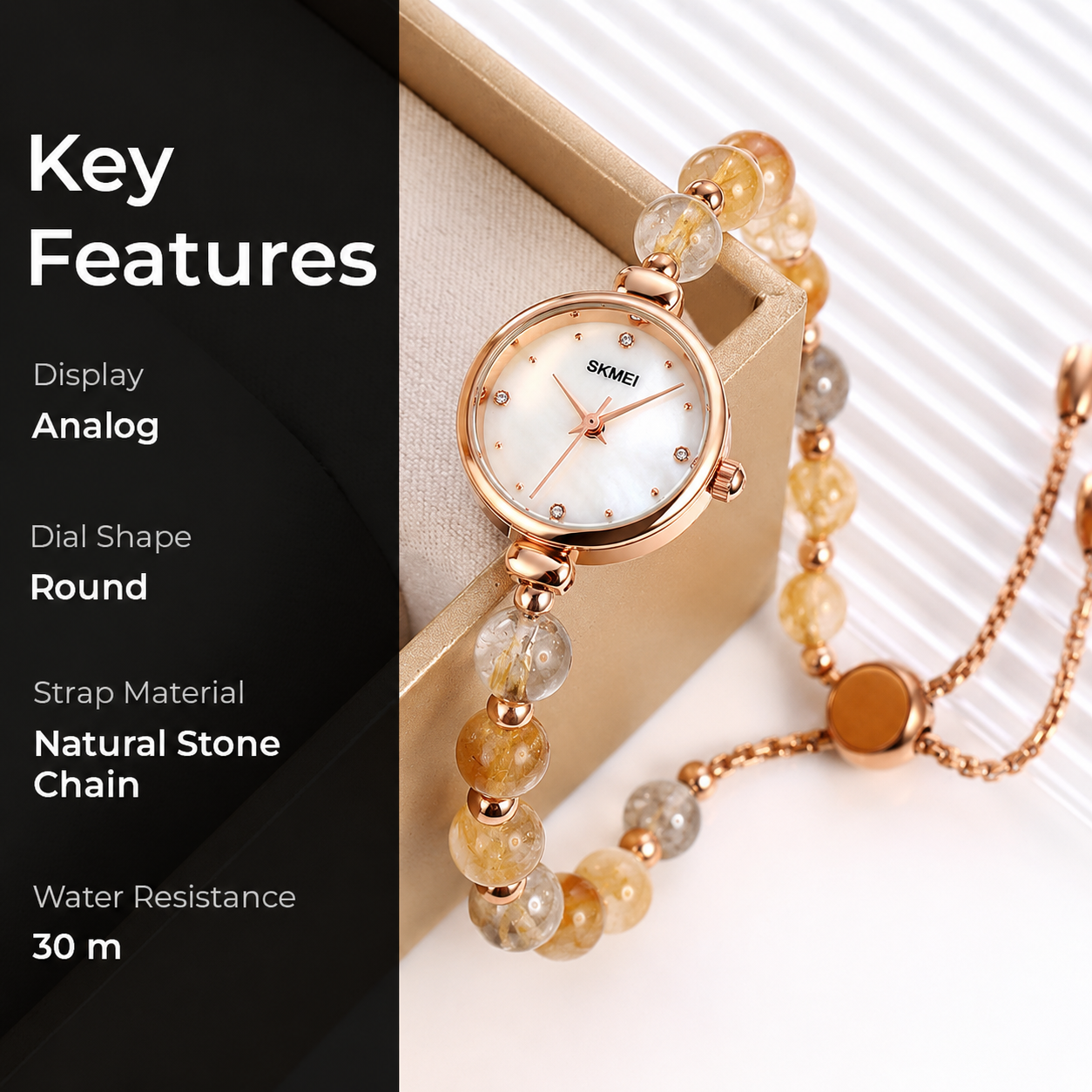 Elegant Pearl Chain Analog Watch for Women with Premium Rose Gold Finish and Adjustable Bracelet Design
