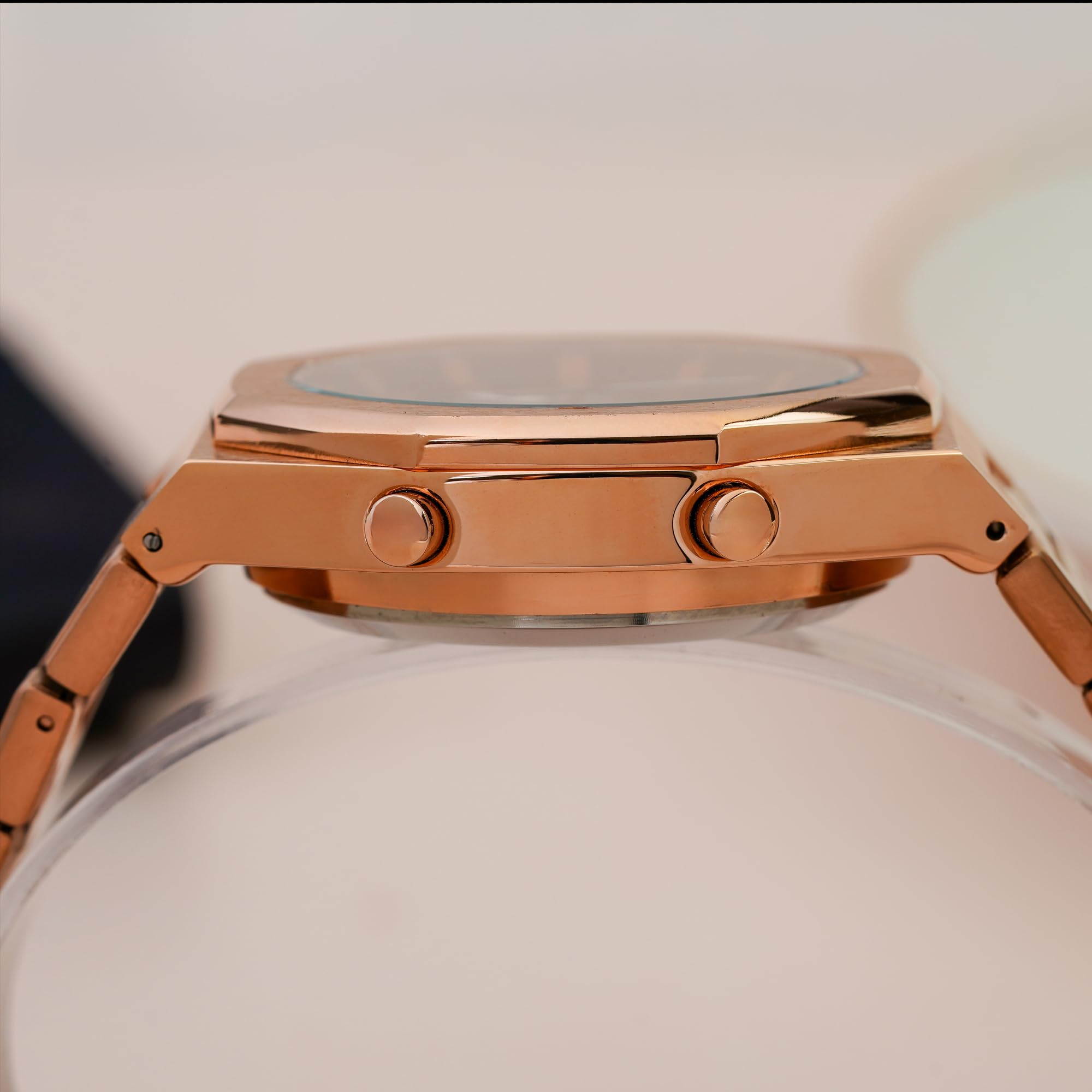 Analog-Digital Watch for Men with Rose Gold Metal Strap and Round Dial for Casual & Formal Wear