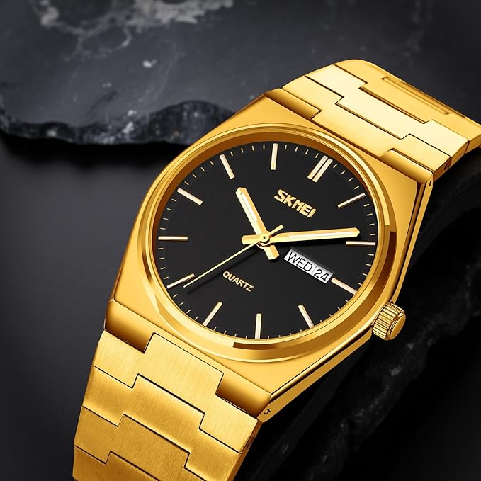 Men's Analog Quartz Stainless Steel Watch All-in-one Fashion, Water Resistant, Supply Calendar Week