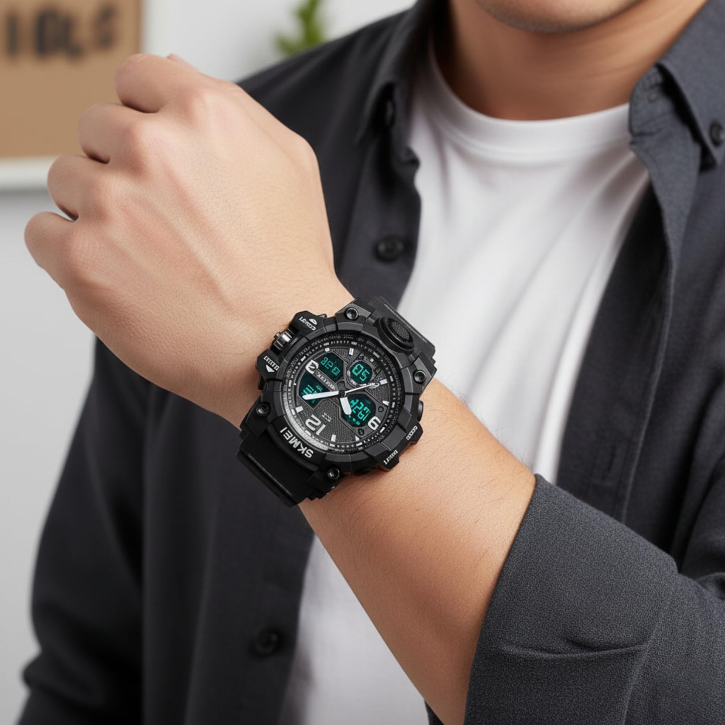 Rugged Analog Digital Sports Watch for Men with Multi Function Display and Durable Polyurethane Strap