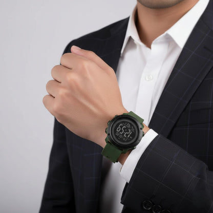 Digital Watch for Men with Round Dial, Dual Time Display, Alarm & Chronograph, Water Resistant Sports Watch with Durable Strap