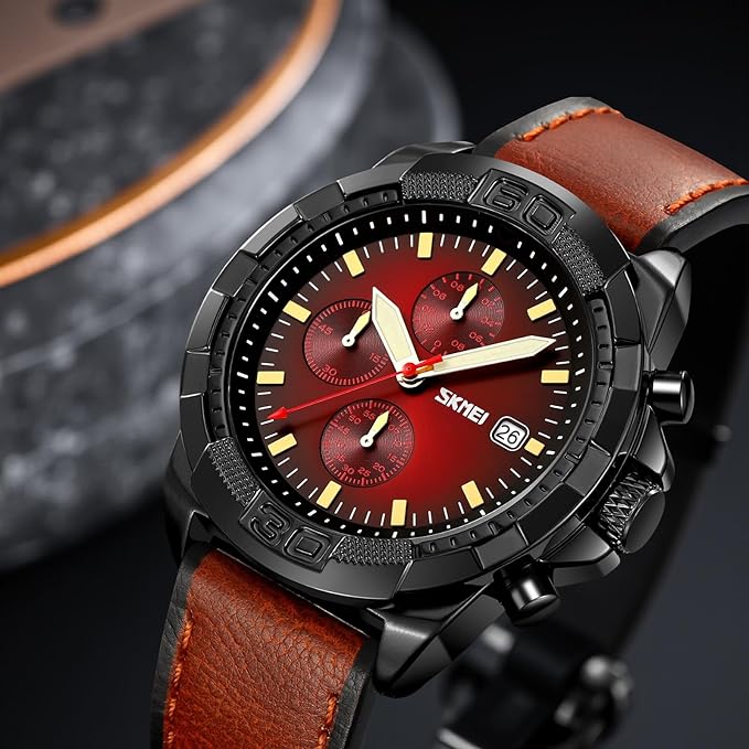 Men Quartz Watch Six Pointer Popular Leather Strap Waterproof Watch
