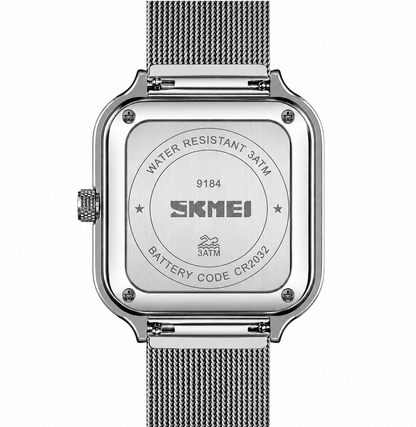 Skeleton Automatic Mechanical Watch for Men with Square Dial and Mesh Strap