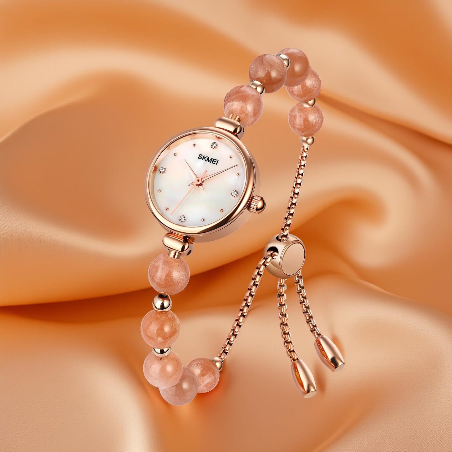 Elegant Pearl Chain Analog Watch for Women with Premium Rose Gold Finish and Adjustable Bracelet Design
