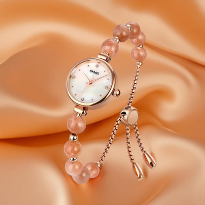 Elegant Pearl Chain Analog Watch for Women with Premium Rose Gold Finish and Adjustable Bracelet Design