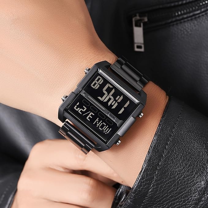 Digital Display Metal Strap Wrist Watch for men