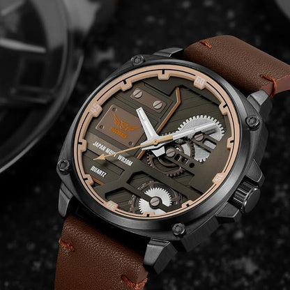 Premium Skeleton Dial Analog Wrist Watch with Leather Strap for men