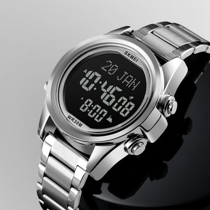 Digital Display White Dial Zinc Alloy Men's Stainless Steel Black Color Stylish Watch