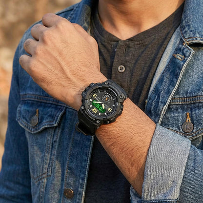 Premium Analog Digital Sports Watch for Men with Dual Time LED Display Alarm and Rugged Design
