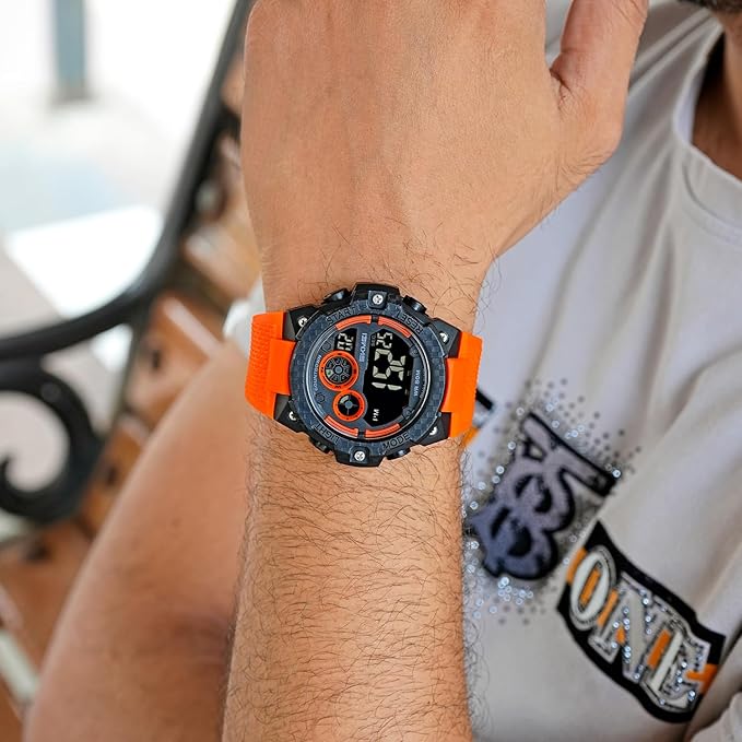 Rugged Digital Sports Watch with Textured Strap for men