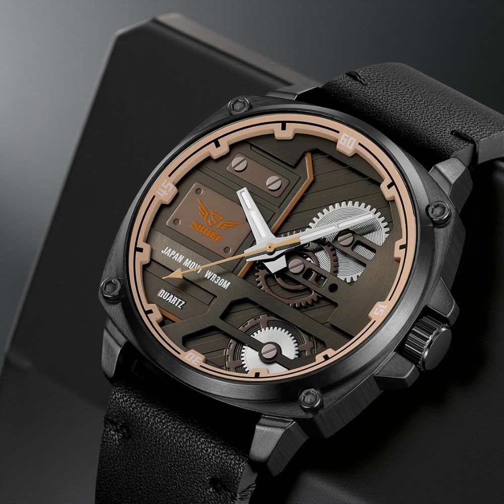 Premium Skeleton Dial Analog Wrist Watch with Leather Strap for men
