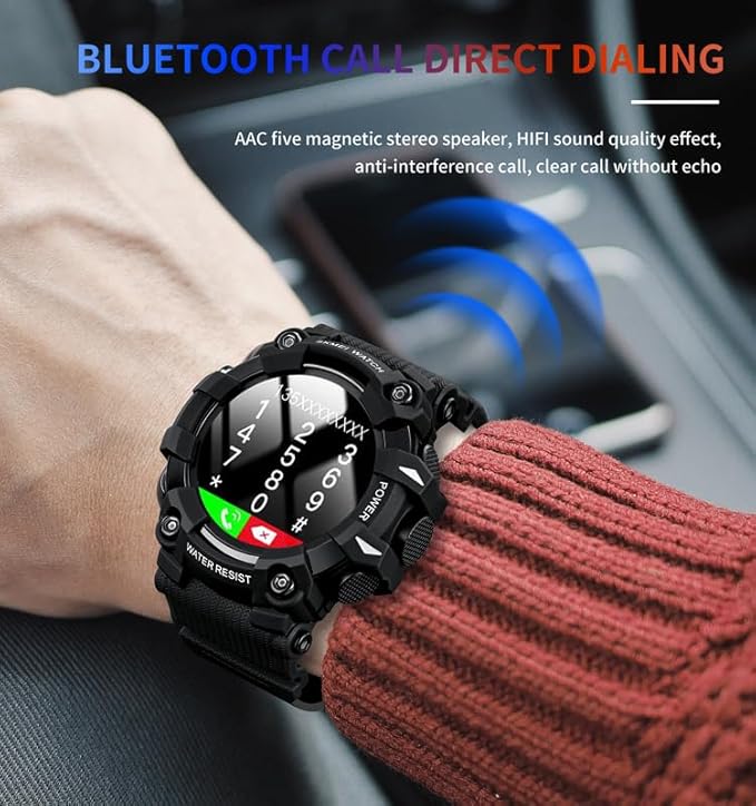 Military Smartwatch - Black Bluetooth Call & Health Tracker