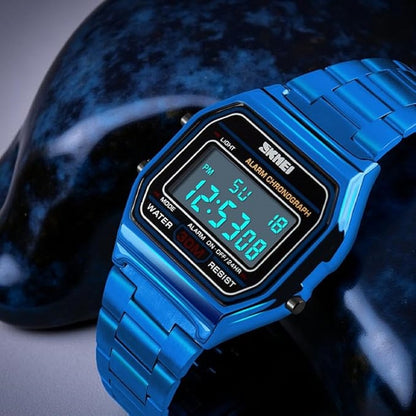 Vintage Digital Wrist Watch with Metal Strap For Women