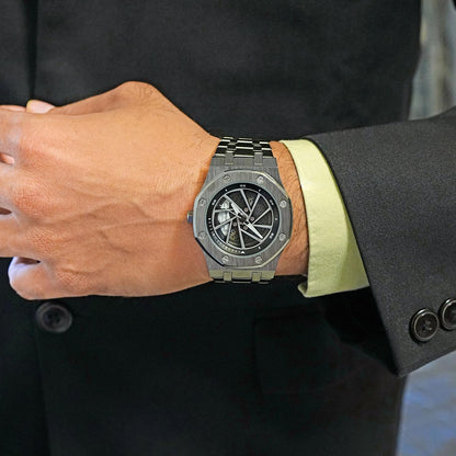 Spinning Wheel Skeleton Dial Luxury Analog Watch