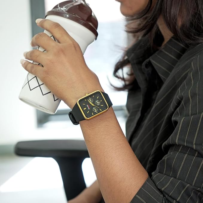 Minimalist Rectangular Analog Wrist Watch with Silicone Strap for Women