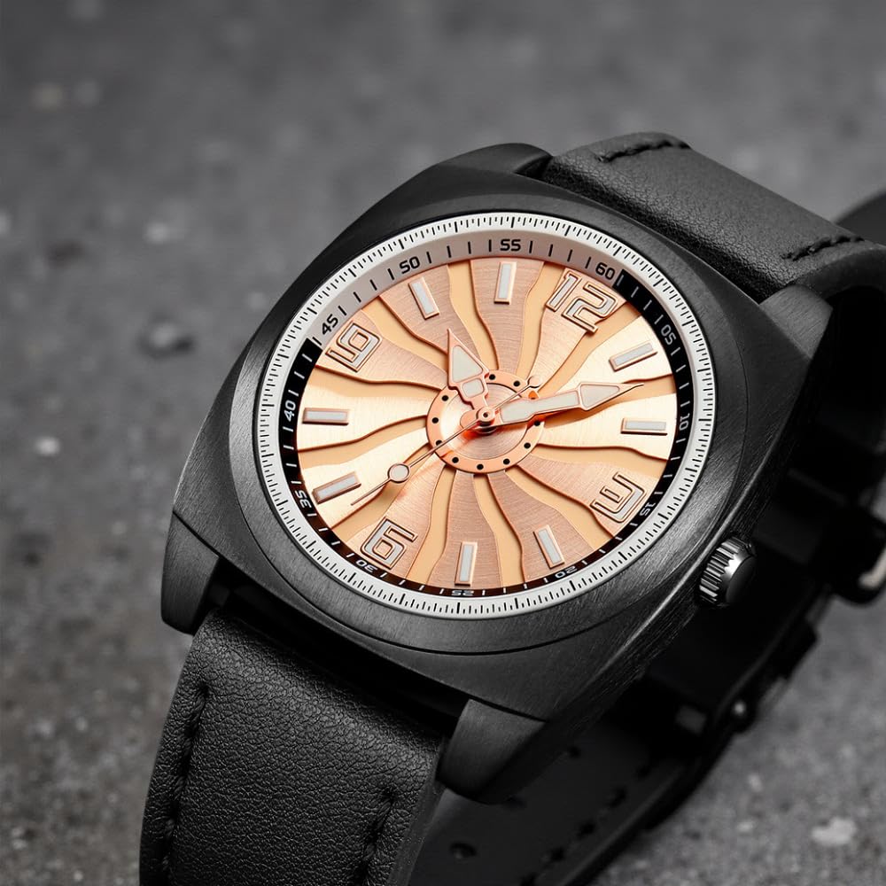 Premium Analog Wristwatch with Textured Dial and Classic Leather Strap