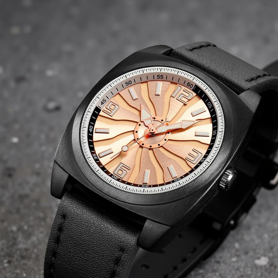 Analog Watch for Men with Black Leather Strap and Round Dial for Casual & Formal Wear