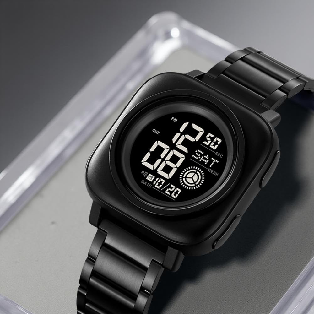 Digital Watch for Kids with Black Stainless Steel Strap and Round Dial for Casual & Formal Wear