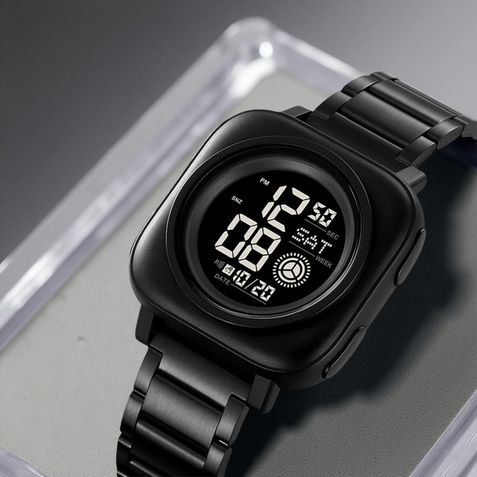 Digital Watch for Kids with Black Stainless Steel Strap and Round Dial for Casual & Formal Wear