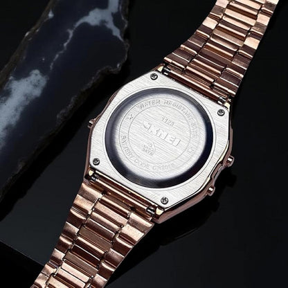 Vintage Digital Wrist Watch with Metal Strap For Women