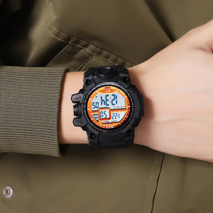 Rugged Digital Sports Watch for Men with Dual Time Display and Outdoor Adventure Style