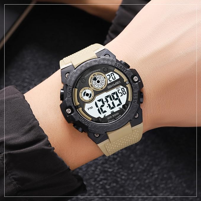 Rugged Digital Sports Watch with Textured Strap for men