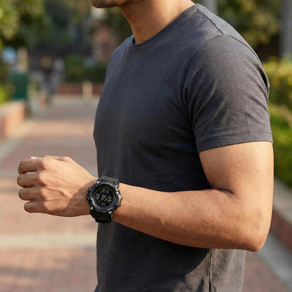 Rugged Digital Sports Watch for Men with Dual Time Display, Alarm, LED Light and Outdoor Style Strap